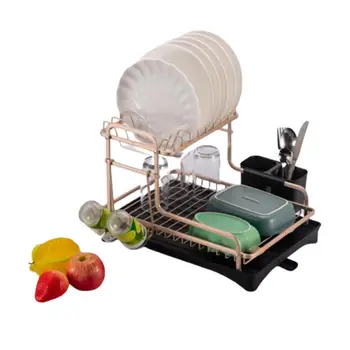 

Aluminium Alloy Dish Rack Kitchen Organizer Storage Drainer Drying Plate Shelf Sink Supplies Knife And Fork Container Kitchen