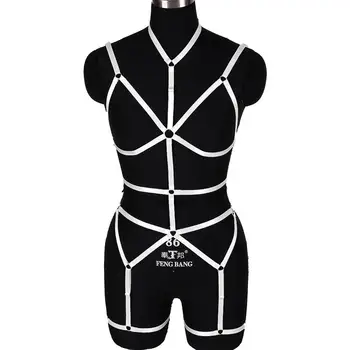 

Sexy Elastic Garter Belt Harness White Strappy Plus Size Chest Cage Crop Top Bra Set Punk Goth Night Clubs Hollow Out Lover Wear