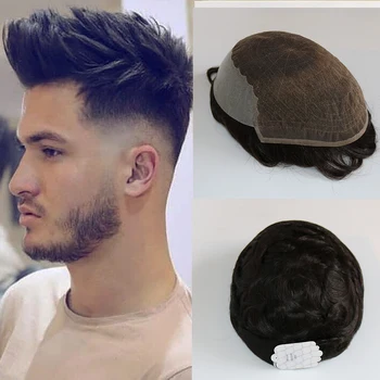 

French Lace with Skin Poly Men Toupee Lace Front Men Wig Replacement System Human Hair Hairpieces Breathable Toupee For Men