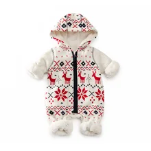 Рождественский теплый детский зимний комбинезон с оленем; одежда для маленьких мальчиков; зимняя одежда для девочек; хлопковая зимняя одежда; теплое пальто