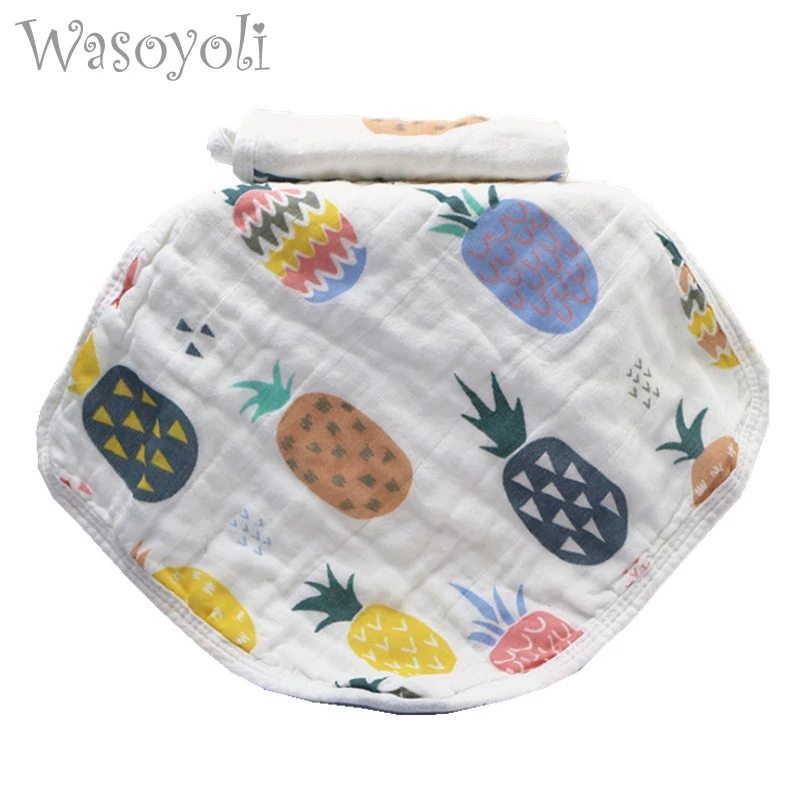 1 Piece Wasoyoli Colorful Printed Burp Cloths 30*30CM 100% Muslin Cotton 6 Layers Handkerchief With White Edge Soft Infant Towel Baby Accessories cute	 Baby Accessories