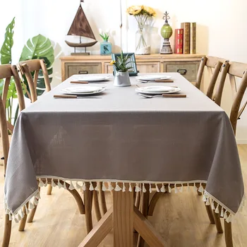 

INS Nordic Solid Color Waterproof Imitation Cotton Tassel Lace Table Cloth Geometric Plain Square Coffee Table Cloth Tablecloth