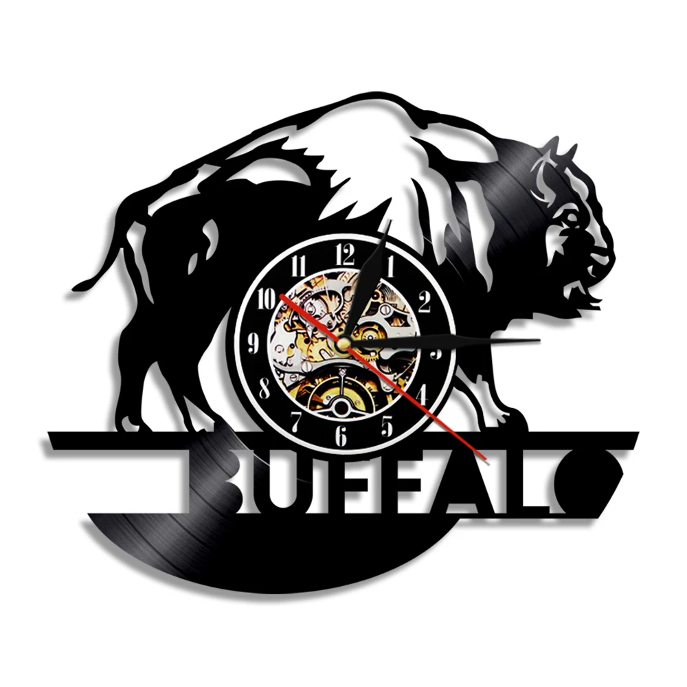 Buffalo Silhouette Wall Clock Make From Vinyl Record Wild Animal