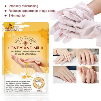 

Honey milk hand moisturizing mask smooth reduce fine anti-aging spots lines hand age anti-drying gloves reduces skin care W8G8