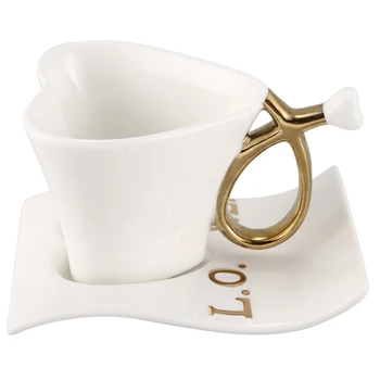 

200ML Creative Love Heart-shaped Ceramic cups white & Gold