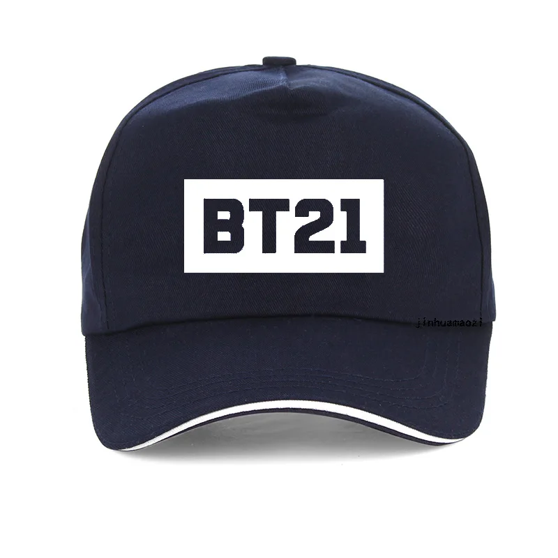 Тёмно-синий BT21 шляпа с надписью для папы, хлопок, бейсболка bt21 для мужчин и женщин, летняя кепка с козырьком, унисекс, регулируемая бейсболка, головные уборы, bone gorras - Цвет: Тёмно-синий