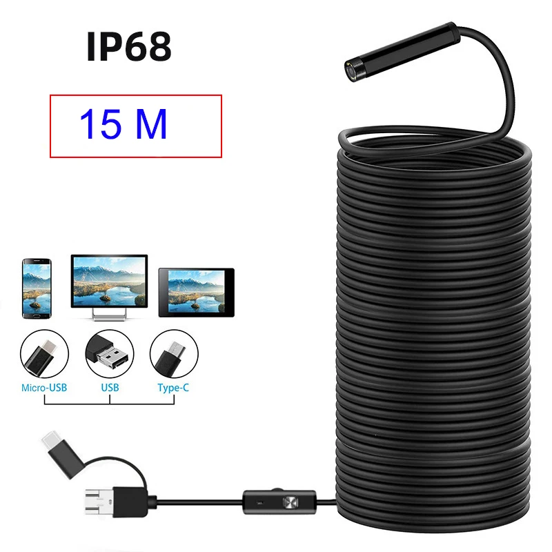 1-15 м эндоскоп USB тип C эндоскопический 8 мм эхолот 720 P HD видео гибкая инспекционная