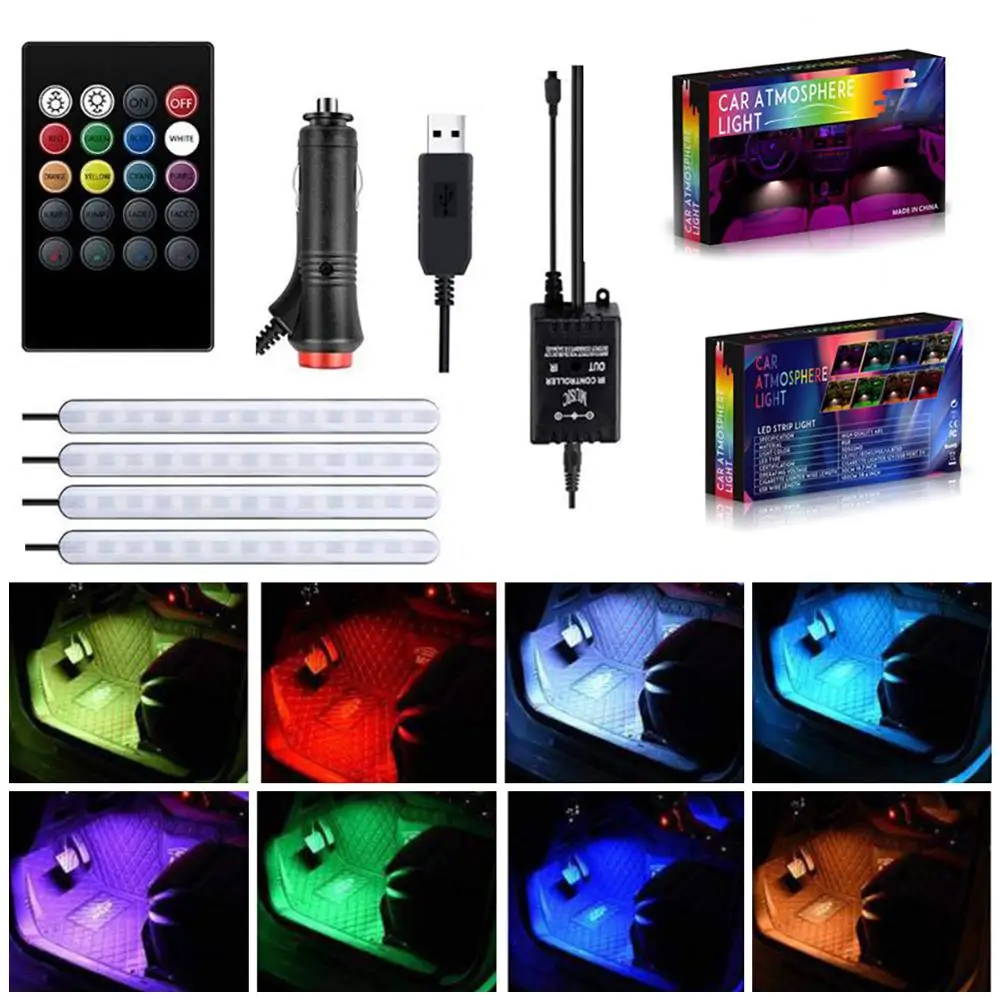 

Car Light LED Strip Auto Interior Atmosphere Lights RGB Foot Light USB Remote Control Interior Decorative Ambient Lamp LED Strip