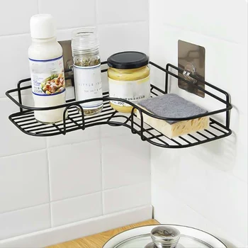 

New Bathroom Accessories Punch Free Corner Bathroom Shelf Bathroom Fixtures Wrought Iron Storage Rack Kitchen Tripod Wall Shelf