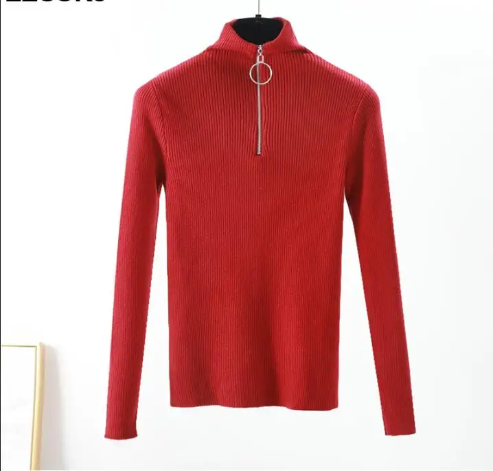 Pull décontracté avec fermeture по glissière femmes col roulé однотонные printemps женские туфли тянуть tricoté тянет с длинным рукавом