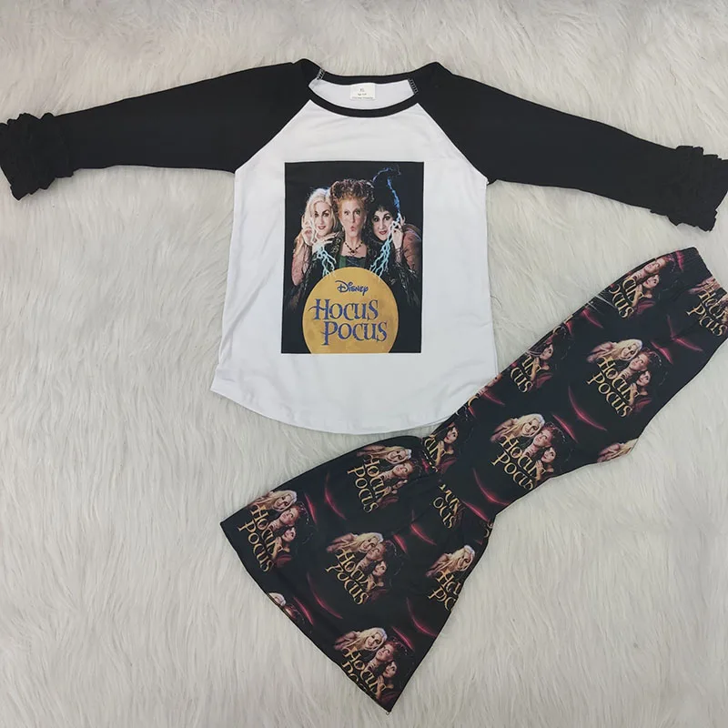 Детская одежда для маленьких девочек, изысканные наряды для маленьких девочек, футболка с принтом «Фокус» и штаны, эксклюзивная детская одежда