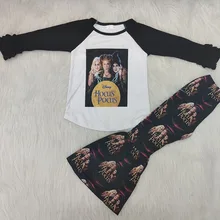 Детская одежда для маленьких девочек, изысканные наряды для маленьких девочек, футболка с принтом «Фокус» и штаны, эксклюзивная детская одежда