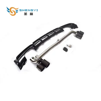 

A set of car rear bumper carbon look diffuser with exhaust muffler tail fit for BMW M sport 2017-2019 320 330 3 series