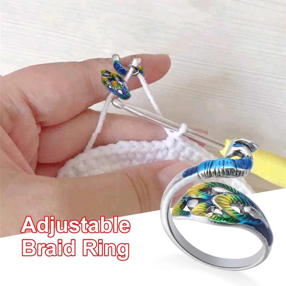 Adjustable Knitting Loop Peacock Shape Crochet Ring Sewing Accessories Finger Wear Thimble Yarn Guides Knitting Tool 1PC