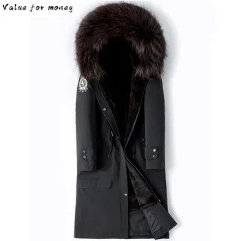 Billig Fur Real Mantel MĂ€nner Winter Jacke Parka NatĂŒrliche Kaninchen Pelz Liner WaschbĂ€ren Pelz Kragen Luxus Pelz Jacken Parkas 4462 KJ2283