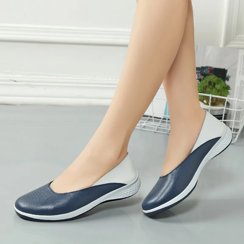 

2019 Handmade New Summer Hole Loafers Women Flat Leather Moccasin Shoes Woman Slip On Ladies Shoes Casual Flats Moccasins 25