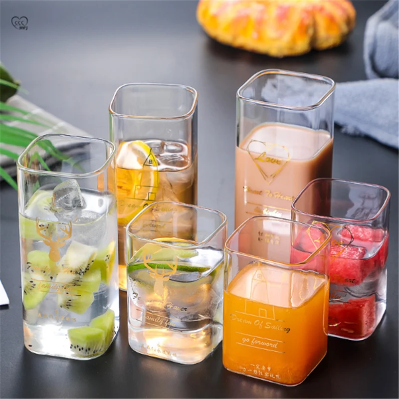 

New Heat-resistant Glass Water Cup Transparent Square Coffee Mug Tea Cup Home Juice Glass Mug Kitchen Dishes Water Bottles