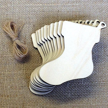 

10pcs Socks Shape Wooden Christmas Pendant Cute Christmas DIY Hangings Merry Christmas Stockings Christmas Tree Decoration
