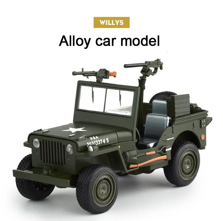 1:32 Willys колесница сплав модель автомобиля камуфляж многоцелевой военный внедорожник с пулеметом Второй мировой войны