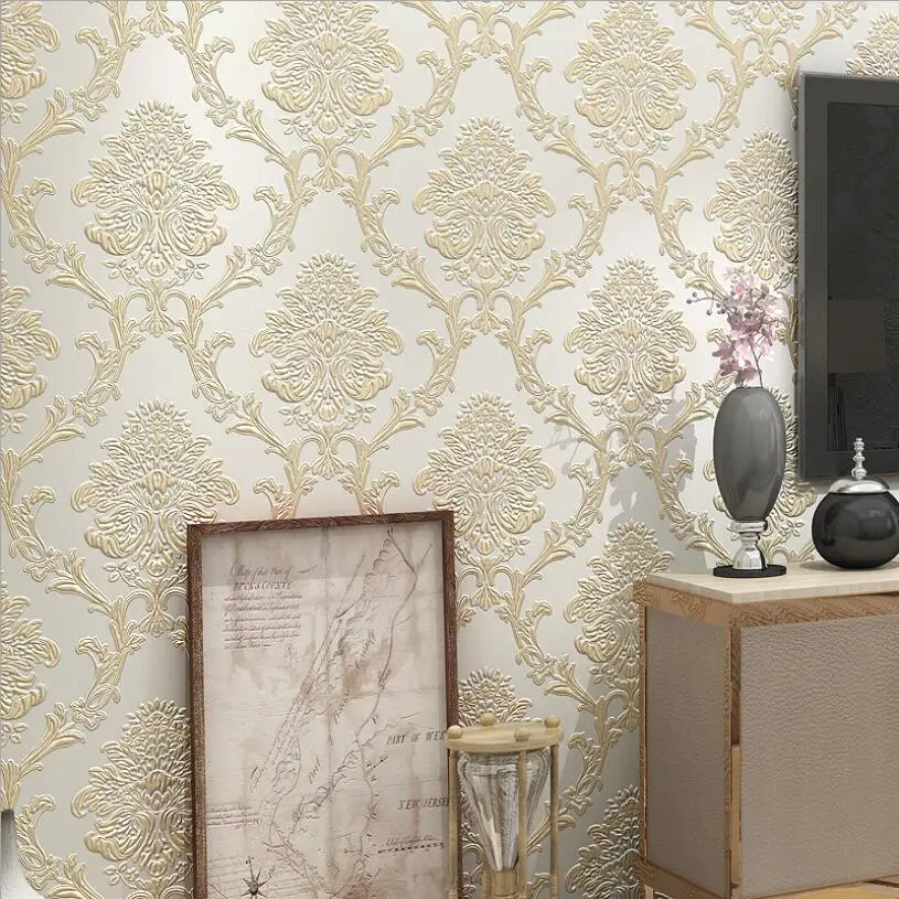 

3 d Modern Wallpaper Rolls Embossed Europe style PVC Wallpaper Living Room Wallpaper Nordic 3 d Sculpture Flower Wall Papers