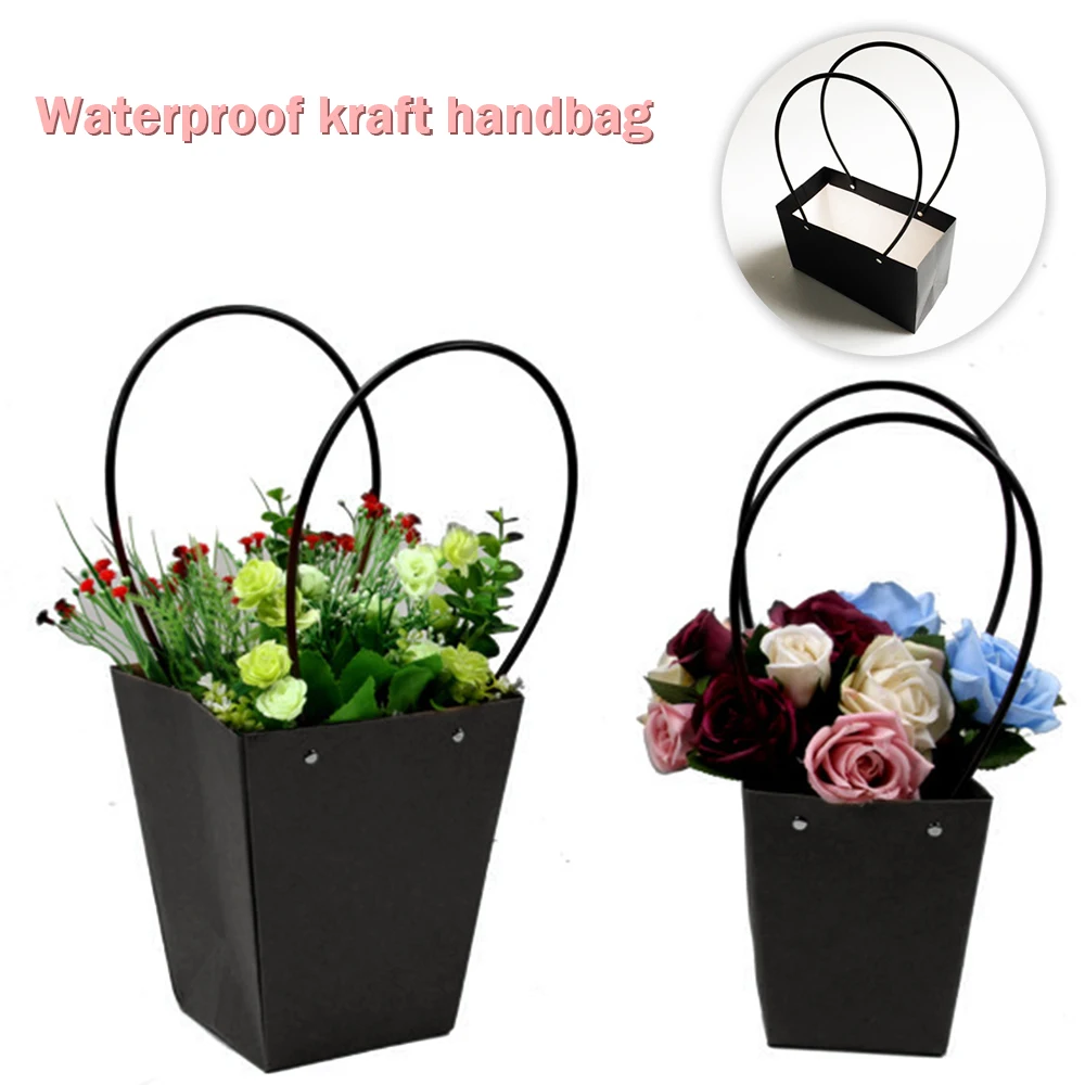 12 Pcs Craft Paper Gift Bags for Flower Bouquet Portable Florist Bouquet  Packaging Bag with Handle Flower Box for Arrangements Flower Bag Bouquet