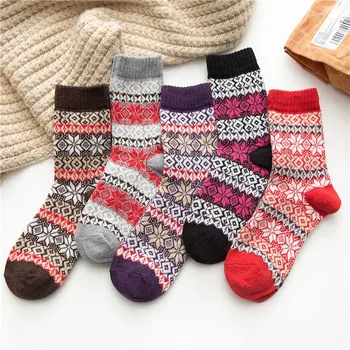 

Printing Thick Wool Sock Women Knit Casual Winter Warm Vintage Colorful Soft Gift Socks comfortable cotton socks chausette femme