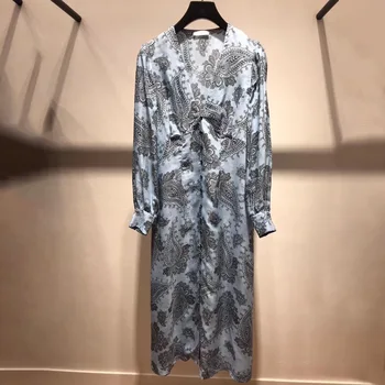 

Women Dress 2020 Spring Summer New Retro Bohemia Print V-neck Long Sleeve Dress