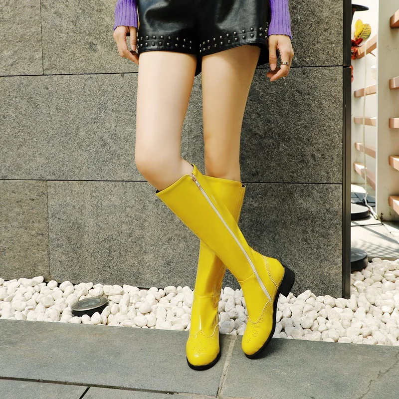 Black and yellow knee high boots punk Clearance