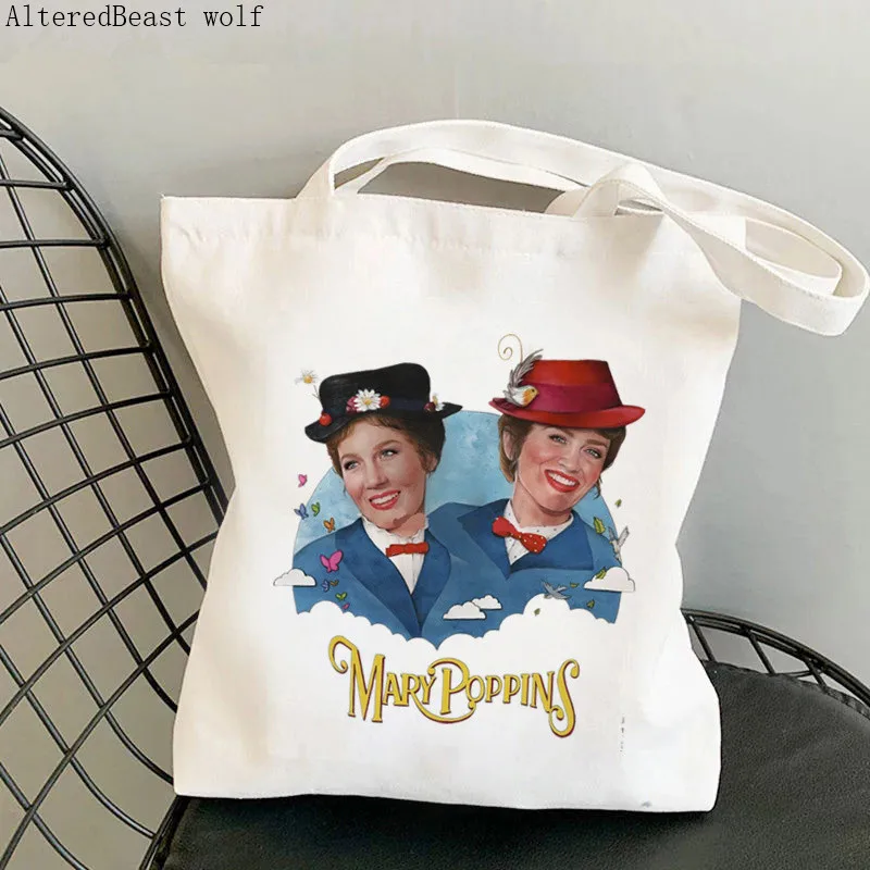 Women Shopper Mary Poppins Fitted Printed Kawaii Bag Harajuku Shopping Canvas Shopper Bag girl handbag Tote Shoulder Lady Bag