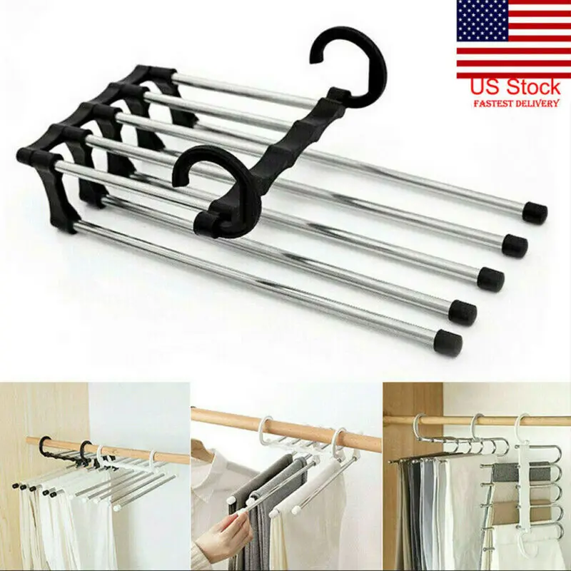 

2019 Newest Fashion 5 in 1 Pant rack shelves Stainless Steel Clothes Hangers Multi-functional Wardrobe Hot Sale Magic Hanger