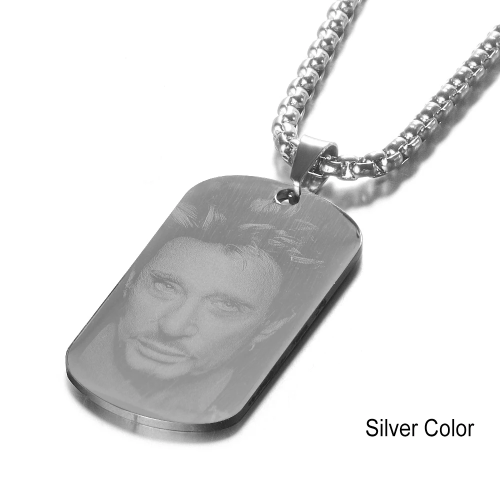 Low Cost Customized Engraved French Rocker Johnny Hallyday Personalized Photo Necklace Pendant ABWR6mbO