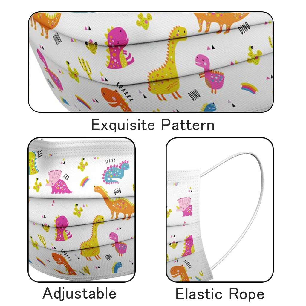 50 Pack Dinosaur Print Disposable Kids Face Masks