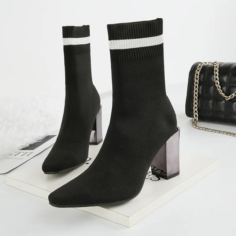 

Out Short Boot High With Socks Boots Sharp Knitting Elastic With