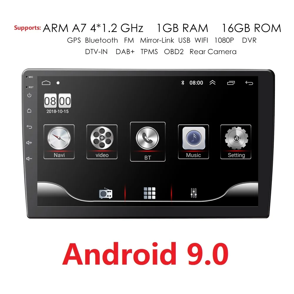 Android 9 0 1024*600 четырехъядерный 10 1 дюймов двойной 2din автомобильный GPS плеер Bluetooth