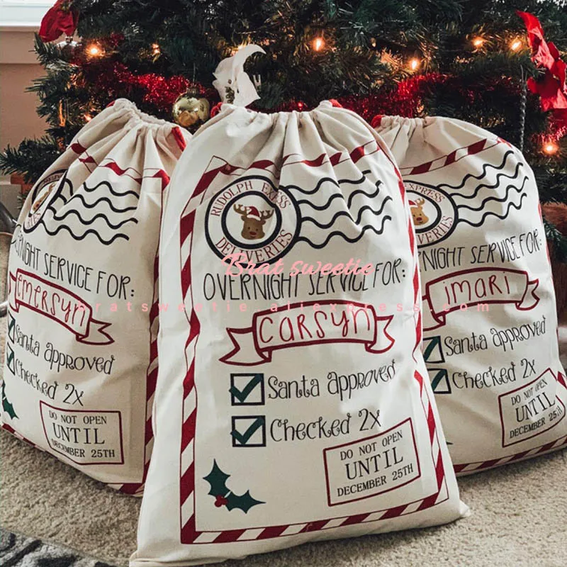 Santa Sack Christmas Canvas Bags with Drawstring Xmas Gift Bags Holiday Gift Bag 