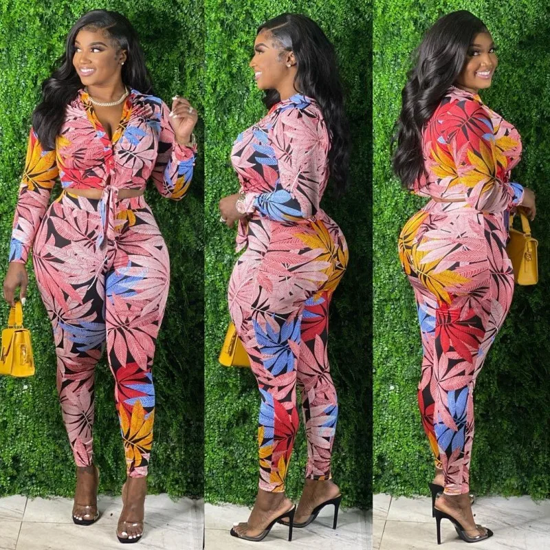 2 Piece Set Women Spring New Fashion Dashiki Full-Sleeved Shirt Top+ Stretch Pencil Pants Full Pants Set African Clothing 2021