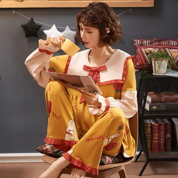 

Fast Shipping Cotton Women's Pajamas Set Autumn Winter Pyjamas Cartoon Sleepwear Home Clothes For Women Sexy Lingerie