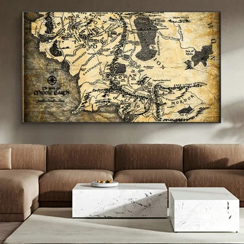 

Map of Middle-Earth Map Classical Art Posters and Prints Wall Art Decor Pictures Lord of the Rings Map Paintings For Living Room
