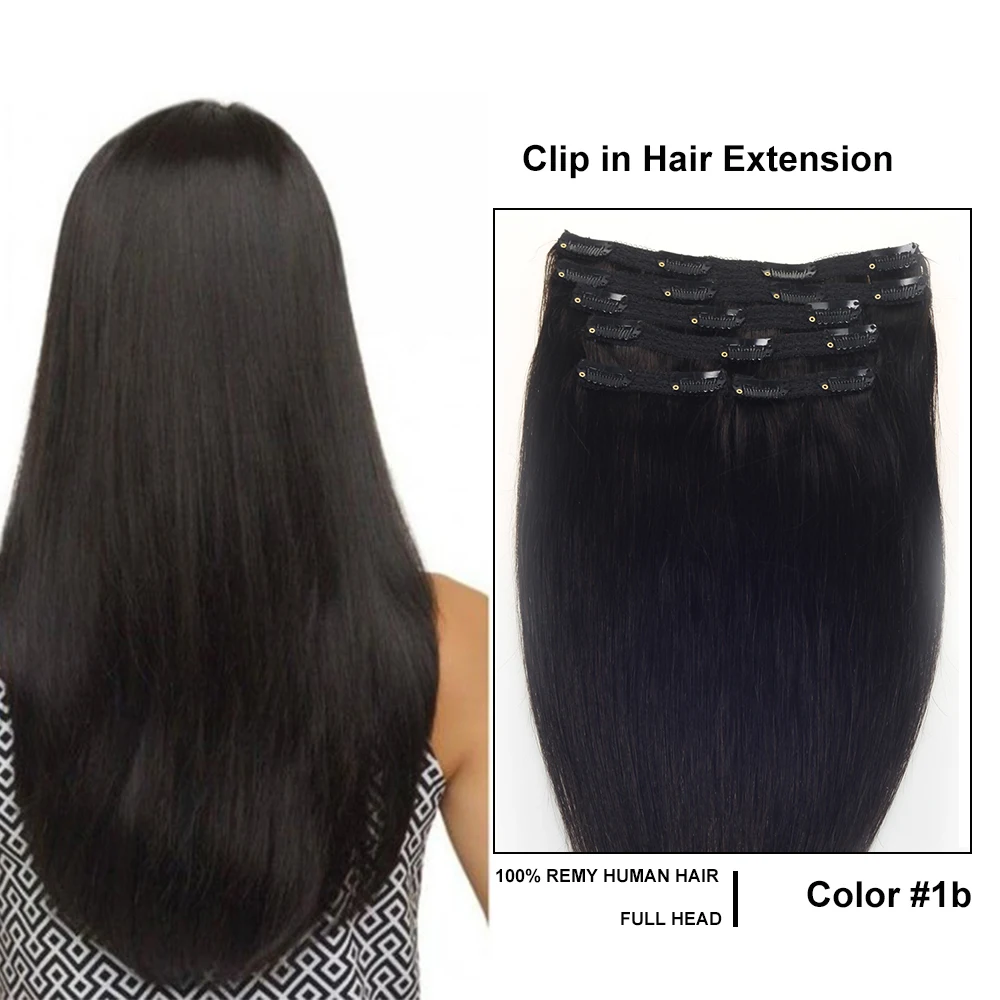 Sindra Brazilian Straight Clip In Human Hair Extensions Natural Remy Hair 100g 120g #1B Natural Color 14inch-22inch