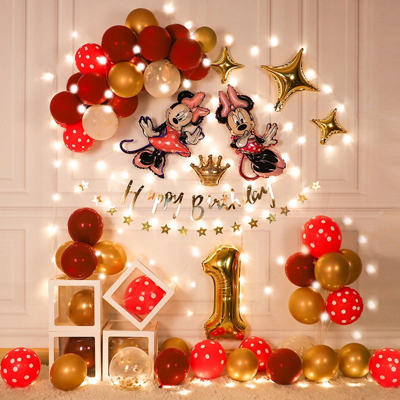 Conjunto De Globos De Mickey Y Minnie Mouse De Disney Para Ninos Y Ninas Decoracion De Fiesta De Cumpleanos De Un Ano Decoraciones Para Baby Shower 1 Juego Globos Y Accesorios Aliexpress