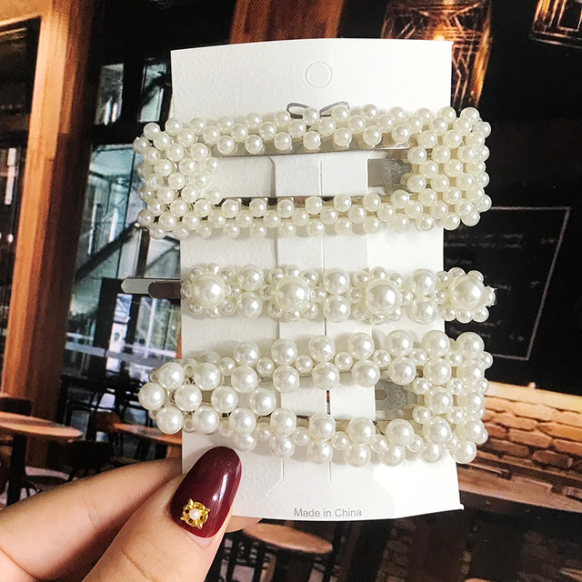 Pearl Barrettes Beaded Geometric Women Hair Clip Hairgrips Hair Accessories Girls Jewelry Fashion Hair Pins