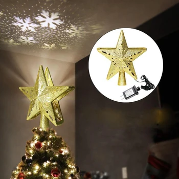

Newly 3D Hollow Gold/Sliver Star Topper Projection Light with Built-in Rotating LED Ball for Christmas Tree Decoration T