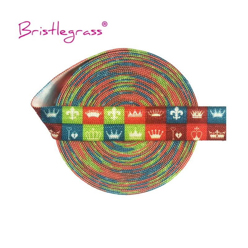 BRISTLEGRASS 5 Yard 5/8&quot 15mm Crown Print FOE Fold Over Elastics Spandex Satin Band Hair Tie Headband Tutu Dress DIY Sewing Trim | Дом и