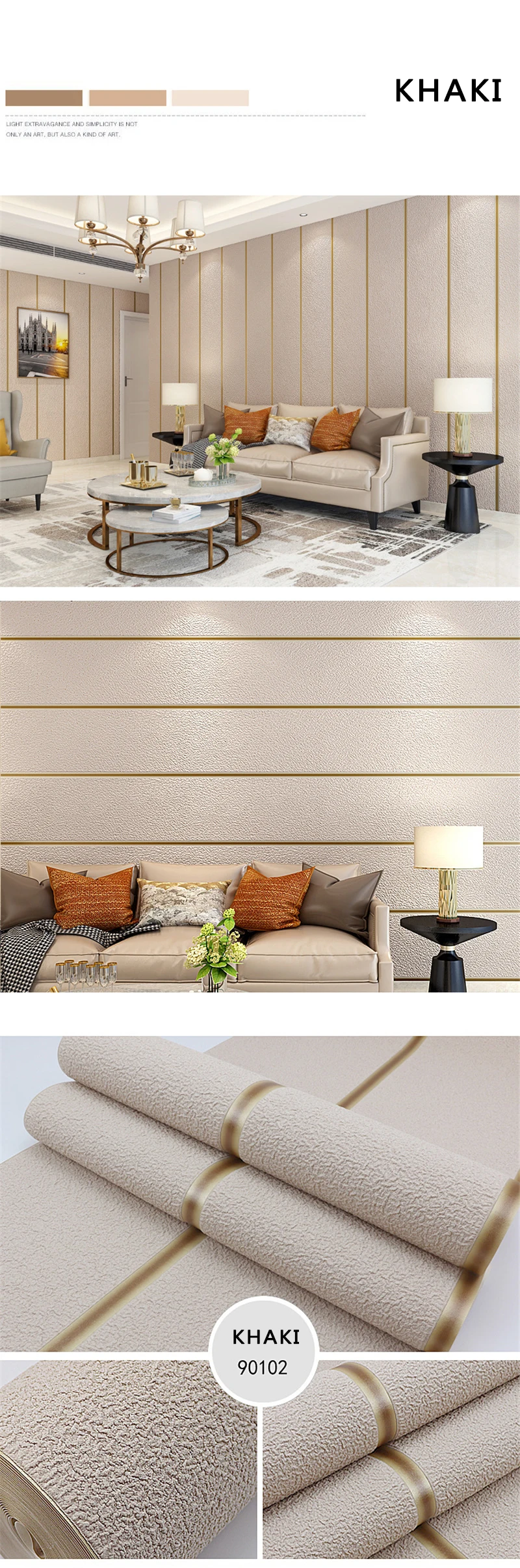 9.5m Roll Modern Deerskin Velvet Wallpaper Non-woven Fabric 3D Stripe Living Room Bedroom TV Background Wall Stickers