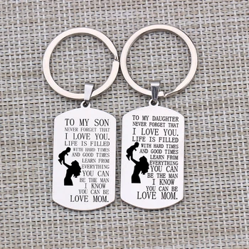 

To My Son To My Daughter Keychain Engraved From Mom Love Children Birthday Dog Tag Stainless Steel Boy Girls Fashion Pendant