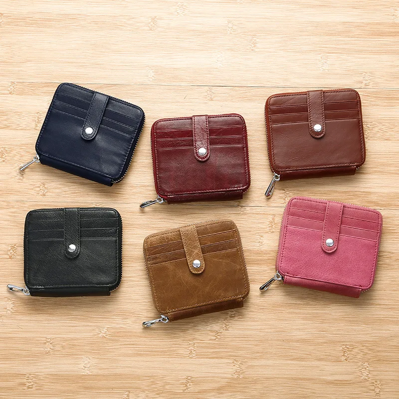 

Multi-functional Genuine Leather Card Bag Full-grain Leather Men ID Card Set of Card Women's Zip Coin Purse Wallet