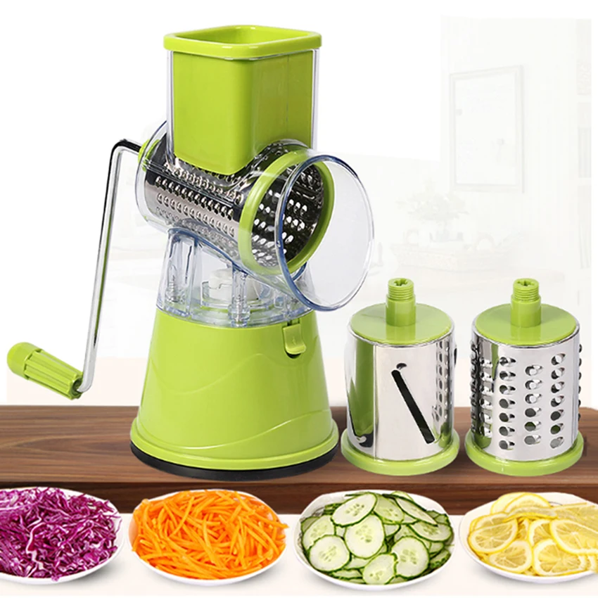

Vegetable cutter mandolin slicer kitchen accessories with 3 interchangeable sharp blades manual rotating vegetable cheese grater
