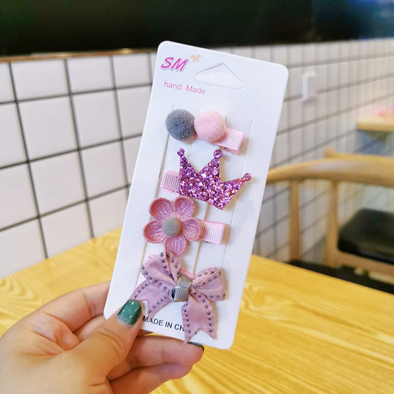4 Piece Korean Fashion Children's Hairpins Hairpins Sweet Cute Girl Princess Cartoon Flower Bow Duckbill Clip Hair Accessories - Цвет: 5
