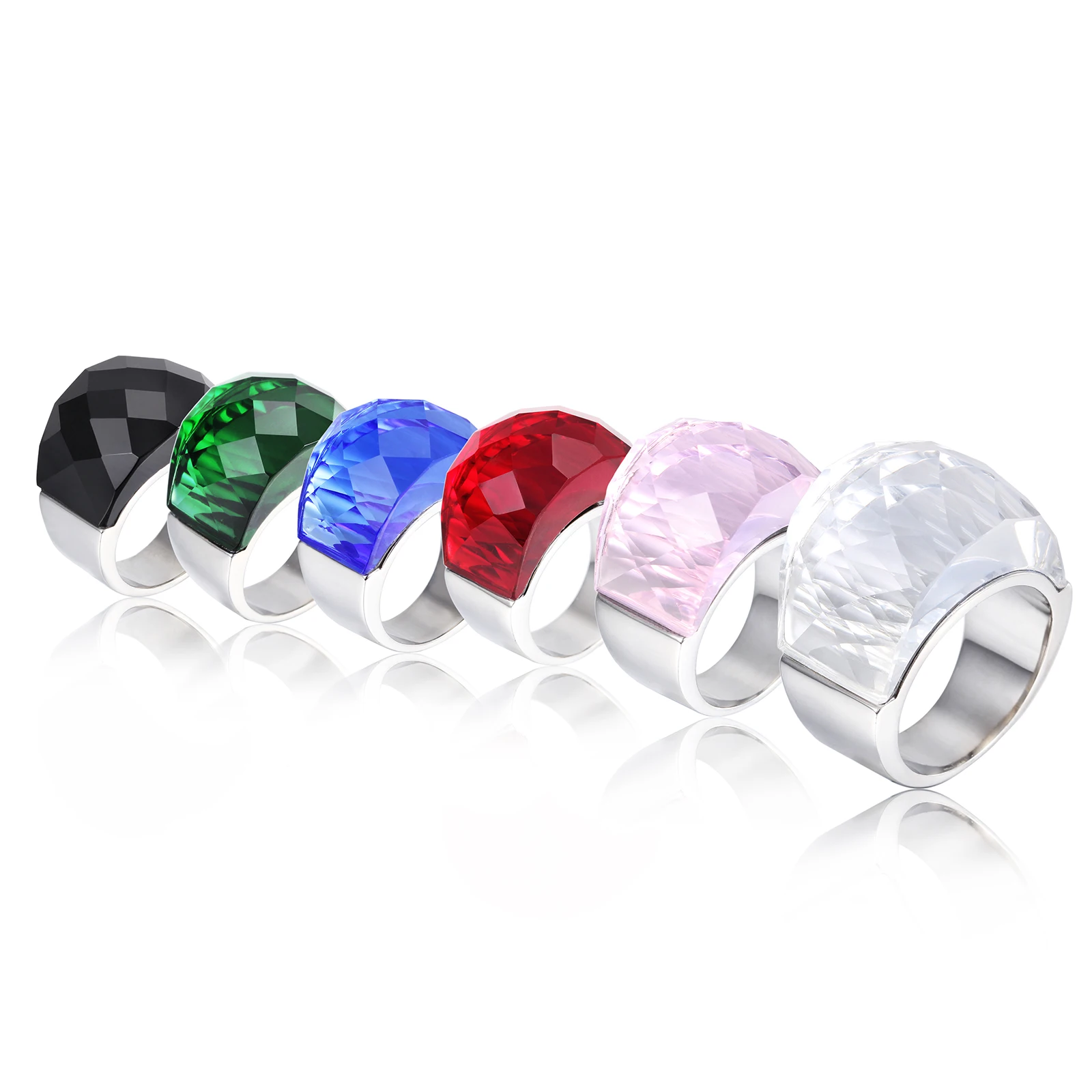 Wedding Rings for Party Engagement Gold Stainless Steel Colorful Stone