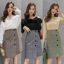 Ретро Женская Асимметричная шерстяная юбка миди с завышенной талией, новая женская одежда в клетку, винтажная Модная тонкая юбка, подарок
